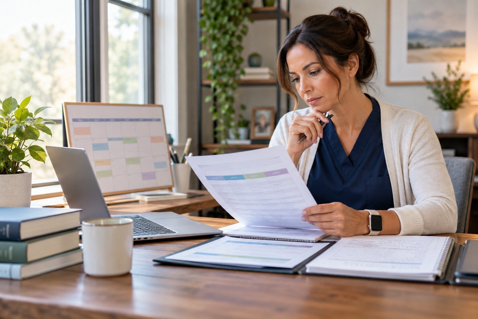 Healthcare professional comparing practicum hour requirements in online graduate programs
